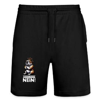 Before you ask No English Bulldog Bully - Stanley/Stella Trainer Unisex Organic Jogging Shorts - black - Front - Nik (191cm) & Marisol (170cm)