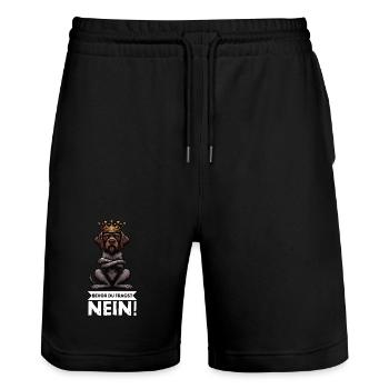 Bevor Du Fragst Nein Deutsch Drahthaar Drahthaare  - Stanley/Stella Unisex Bio Joggingshorts Trainer  - Schwarz - Vorne - Nik (191cm) & Marisol (170cm)