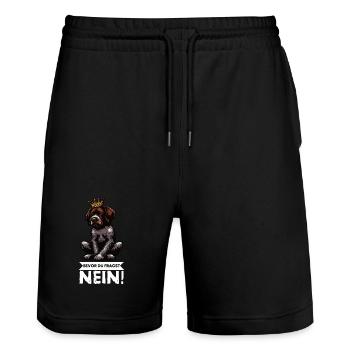 Bevor Du Fragst Nein Deutsch Drahthaar Drahthaare  - Stanley/Stella Unisex Bio Joggingshorts Trainer  - Schwarz - Vorne - Nik (191cm) & Marisol (170cm)