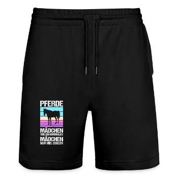 Reiten Pferdeliebhaber Reiterhof Pferde - Stanley/Stella Unisex Bio Joggingshorts Trainer  - Schwarz - Vorne - Nik (191cm) & Marisol (170cm)