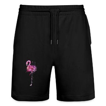 Flamingo Splash Art - Stanley/Stella Trainer Unisex Organic Jogging Shorts - black - Front - Nik (191cm) & Marisol (170cm)