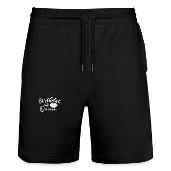 Birthday Queen Lips Script - Stanley/Stella Trainer Unisex Organic Jogging Shorts - black - Front - Nik (191cm) & Marisol (170cm)