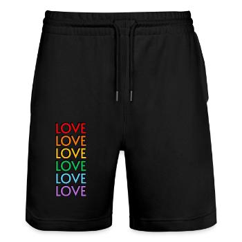 Love 6 rainbow colors gay pride - Stanley/Stella Trainer Unisex Organic Jogging Shorts - black - Front - Nik (191cm) & Marisol (170cm)