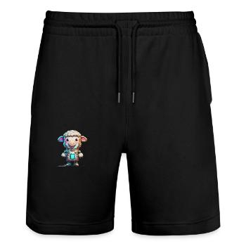 Robot Sheep - Stanley/Stella Trainer Unisex Organic Jogging Shorts - black - Front - Nik (191cm) & Marisol (170cm)