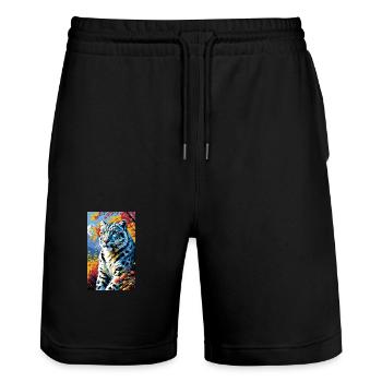 Schneeleopard | Leopard | Raubtier - Stanley/Stella Unisex Bio Joggingshorts Trainer  - Schwarz - Vorne - Nik (191cm) & Marisol (170cm)