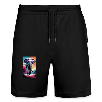 Elefant | Wildtier | Afrika | Kindermotive - Stanley/Stella Unisex Bio Joggingshorts Trainer  - Schwarz - Vorne - Nik (191cm) & Marisol (170cm)