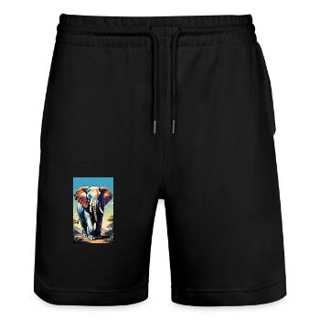 Elefant | Wildtier | Afrika | Kindermotive - Stanley/Stella Unisex Bio Joggingshorts Trainer  - Schwarz - Vorne - Nik (191cm) & Marisol (170cm)