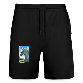 Pferd | reiten | Tier | Reittier | Bunt - Stanley/Stella Unisex Bio Joggingshorts Trainer  - Schwarz - Vorne - Nik (191cm) & Marisol (170cm)