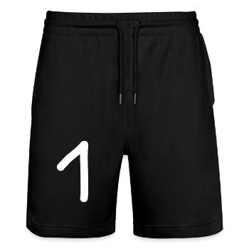 1 number one number white birthday - Stanley/Stella Trainer Unisex Organic Jogging Shorts - black - Front - Nik (191cm) & Marisol (170cm)