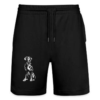 Large Swiss Mountain Dog "Black Edition" - Stanley/Stella Trainer Unisex Organic Jogging Shorts - black - Front - Nik (191cm) & Marisol (170cm)