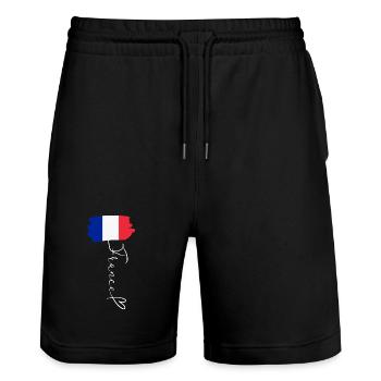 Patriot National Pride France Tricolor Flag - Stanley/Stella Trainer Unisex Organic Jogging Shorts - black - Front - Nik (191cm) & Marisol (170cm)