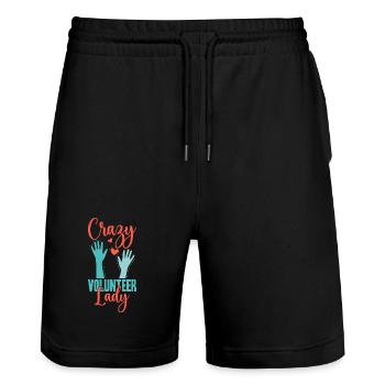 Volunteer Appreciation Crazy Lady Volunteer - Stanley/Stella Trainer Unisex Organic Jogging Shorts - black - Front - Nik (191cm) & Marisol (170cm)