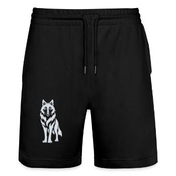 Wolfs Silhouette Kontrastdesign - Stanley/Stella Unisex Bio Joggingshorts Trainer  - Schwarz - Vorne - Nik (191cm) & Marisol (170cm)