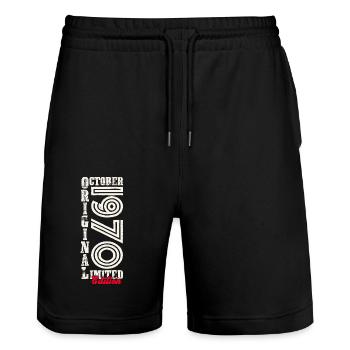 53rd Birthday Original October Year 1970 - Stanley/Stella Trainer Unisex Organic Jogging Shorts - black - Front - Nik (191cm) & Marisol (170cm)