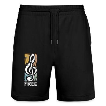 clef Free – musique dans le style vintage - Short de jogging bio TRAINER Stanley/Stella unisexe - noir - Devant - Nik (191cm) & Marisol (170cm)