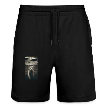 Funny Cat Selfie Alien UFO Meme - Stanley/Stella Trainer Unisex Organic Jogging Shorts - black - Front - Nik (191cm) & Marisol (170cm)