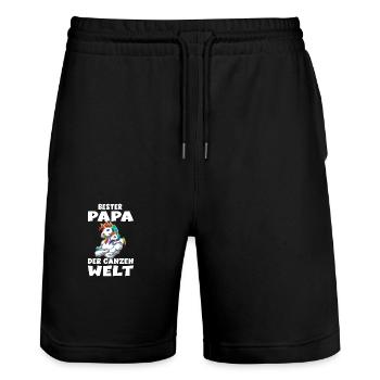 Bester Papa der ganzen Welt Vatertag Vater Einhorn - Stanley/Stella Unisex Bio Joggingshorts Trainer  - Schwarz - Vorne - Nik (191cm) & Marisol (170cm)