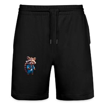 Happy Chibi Waschbär Racoon in Jeans - Stanley/Stella Unisex Bio Joggingshorts Trainer  - Schwarz - Vorne - Nik (191cm) & Marisol (170cm)