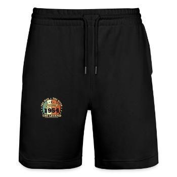 Janvier 1954, 69 Ans Anniversaire Homme femme - Short de jogging bio TRAINER Stanley/Stella unisexe - noir - Devant - Nik (191cm) & Marisol (170cm)