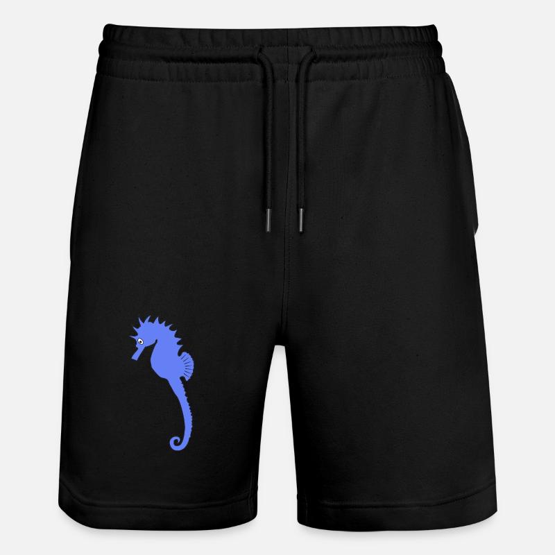 Verspieltes blaues Seepferdchen-Kunstdruck - Stanley/Stella Unisex Bio Joggingshorts Trainer - Schwarz