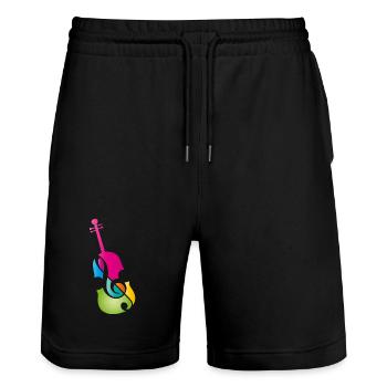 violon coloré stylisé avec clé de violon - Short de jogging bio TRAINER Stanley/Stella unisexe - noir - Devant - Nik (191cm) & Marisol (170cm)
