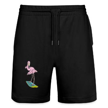 Été de surf sur planche de surf au flamant rose - Short de jogging bio TRAINER Stanley/Stella unisexe - noir - Devant - Nik (191cm) & Marisol (170cm)