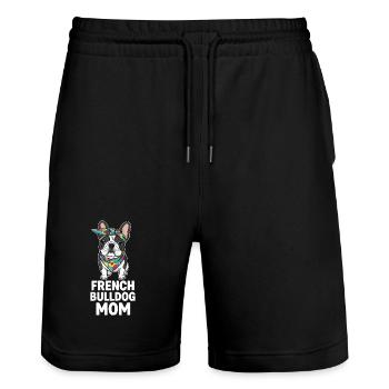 French Bulldog Mom with Bandana – Frenchie Mama - Stanley/Stella Trainer Unisex Organic Jogging Shorts - black - Front - Nik (191cm) & Marisol (170cm)