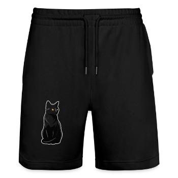 Black Cat Sitting Yellow Eyes Elegant Portrait - Stanley/Stella Trainer Unisex Organic Jogging Shorts - black - Front - Nik (191cm) & Marisol (170cm)