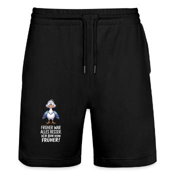 Früher War Alles Besser - Stanley/Stella Unisex Bio Joggingshorts Trainer  - Schwarz - Vorne - Nik (191cm) & Marisol (170cm)