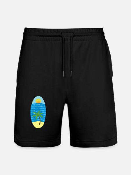 Palm Island Sunset on Surfboard - Stanley/Stella Trainer Unisex Organic Jogging Shorts - black