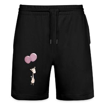Little Giiraffe with balloon - Stanley/Stella Trainer Unisex Organic Jogging Shorts - black - Front - Nik (191cm) & Marisol (170cm)