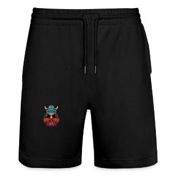 Viking Head Party Warrior - Stanley/Stella Trainer Unisex Organic Jogging Shorts - black - Front - Nik (191cm) & Marisol (170cm)