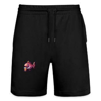 Piranha Fische Bier Pixel - Stanley/Stella Unisex Bio Joggingshorts Trainer  - Schwarz - Vorne - Nik (191cm) & Marisol (170cm)