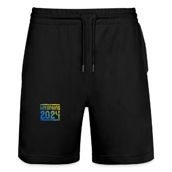 Mykonos 2024 - Stanley/Stella Unisex Bio Joggingshorts Trainer  - Schwarz - Vorne - Nik (191cm) & Marisol (170cm)