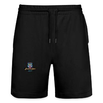 Amsterdam 2024 Party Wolf - Stanley/Stella Unisex Bio Joggingshorts Trainer  - Schwarz - Vorne - Nik (191cm) & Marisol (170cm)