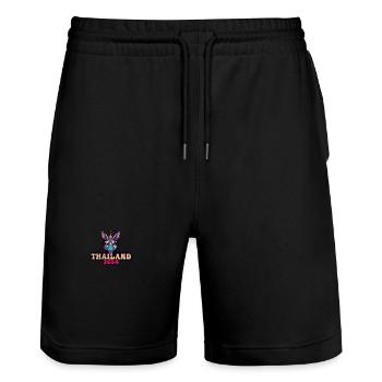 Thaïlande 2024 Âne de fête - Short de jogging bio TRAINER Stanley/Stella unisexe - noir - Devant - Nik (191cm) & Marisol (170cm)