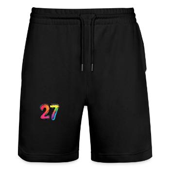 27 Zahl Comic - Stanley/Stella Unisex Bio Joggingshorts Trainer  - Schwarz - Vorne - Nik (191cm) & Marisol (170cm)