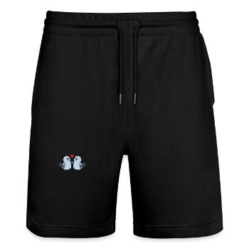 Phoque Couple Coeur - Short de jogging bio TRAINER Stanley/Stella unisexe - noir - Devant - Nik (191cm) & Marisol (170cm)