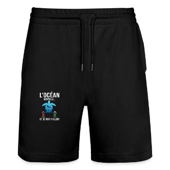 plongée m'appelle sport plongée sous marine - Short de jogging bio TRAINER Stanley/Stella unisexe - noir - Devant - Nik (191cm) & Marisol (170cm)