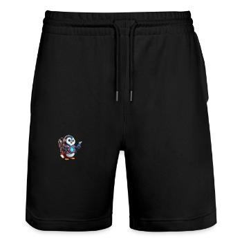 Futuristischer Pinguin 2 - Stanley/Stella Unisex Bio Joggingshorts Trainer  - Schwarz - Vorne - Nik (191cm) & Marisol (170cm)
