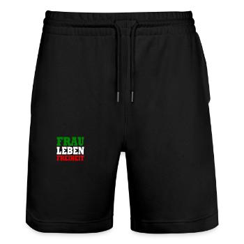 Frau leben freiheit - Stanley/Stella Unisex Bio Joggingshorts Trainer  - Schwarz - Vorne - Nik (191cm) & Marisol (170cm)