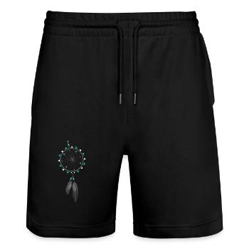 Traumfänger mit Federn und türkisfarbenen Perlen - Stanley/Stella Unisex Bio Joggingshorts Trainer  - Schwarz - Vorne - Nik (191cm) & Marisol (170cm)