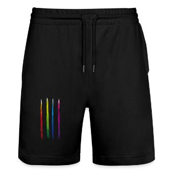 Farben Streifen - Stanley/Stella Unisex Bio Joggingshorts Trainer  - Schwarz - Vorne - Nik (191cm) & Marisol (170cm)