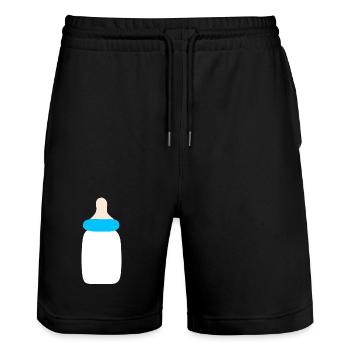 Baby 2025 Geburt Familie Geschenk Geschenkidee - Stanley/Stella Unisex Bio Joggingshorts Trainer  - Schwarz - Vorne - Nik (191cm) & Marisol (170cm)