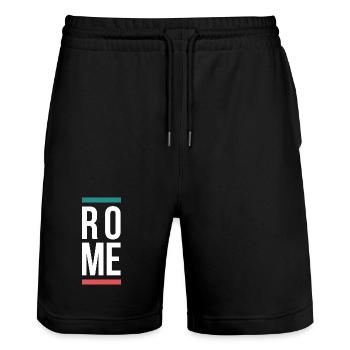 Rome City Bold Typography-Design - Stanley/Stella Unisex Bio Joggingshorts Trainer  - Schwarz - Vorne - Nik (191cm) & Marisol (170cm)