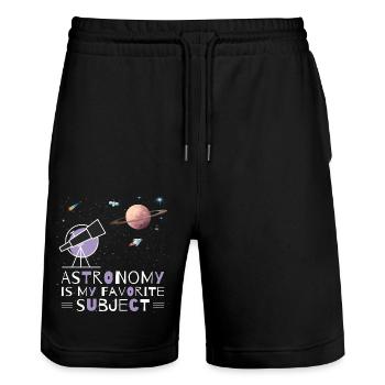 Astronomy is my favorite subject, Space telescope - Stanley/Stella Trainer Unisex Organic Jogging Shorts - black - Front - Nik (191cm) & Marisol (170cm)