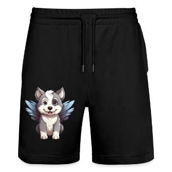 Husky Angel - Cute dog with heavenly - Stanley/Stella Trainer Unisex Organic Jogging Shorts - black - Front - Nik (191cm) & Marisol (170cm)