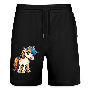 Cute Little Pony Horse - Stanley/Stella Trainer Unisex Organic Jogging Shorts - black - Front - Nik (191cm) & Marisol (170cm)
