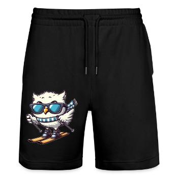 Snowy Owl Skier, Winter Vacation Charm - Stanley/Stella Trainer Unisex Organic Jogging Shorts - black - Front - Nik (191cm) & Marisol (170cm)