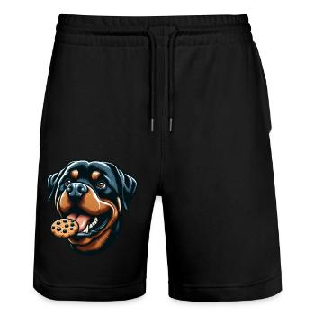 Rottweiler mit Hamburger und Keks - Stanley/Stella Unisex Bio Joggingshorts Trainer  - Schwarz - Vorne - Nik (191cm) & Marisol (170cm)